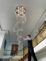 Đèn chùm pha lê thả thông minh PL027, 12 mắt COB dimmer có điều khiển xa, mâm hình tròn inox gương trắng 8K, KT(mm): D1000 x H3500